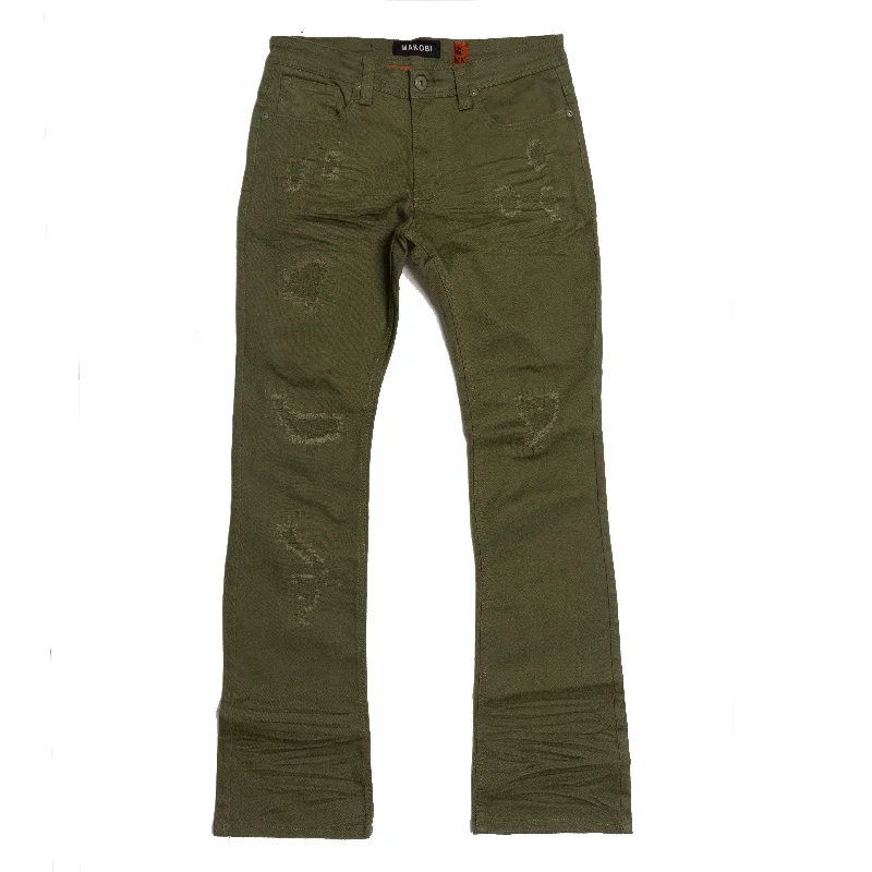 Branded Jeans for Quality -M1948 Benini Twill Stacked Jeans - Olive