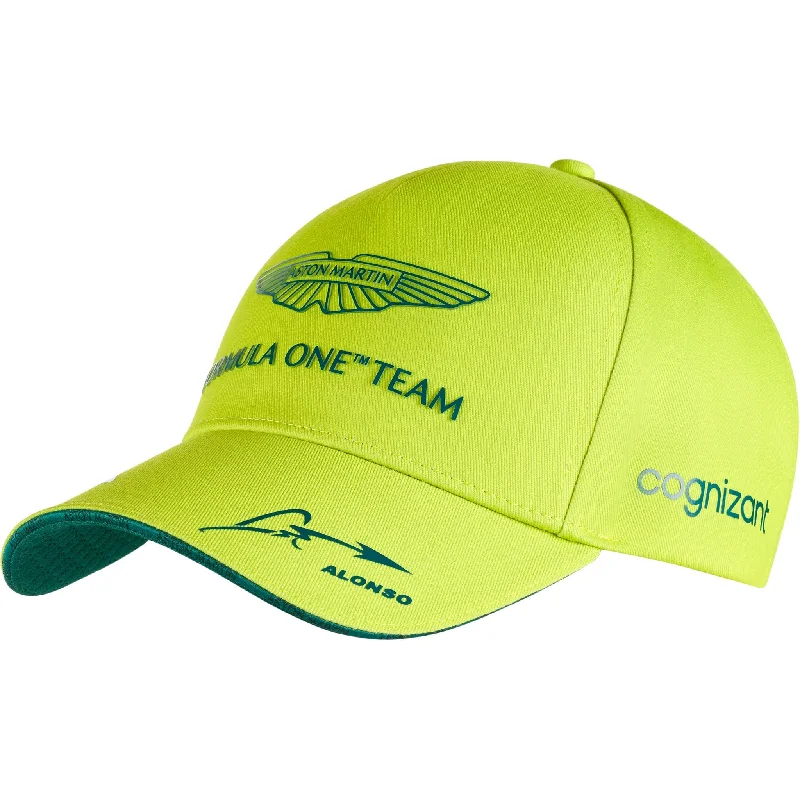 Fitted dad cap for relaxed snug wear -Aston Martin Cognizant F1 2023 Kids Fernando Alonso Team Hat- Youth Lime/Green