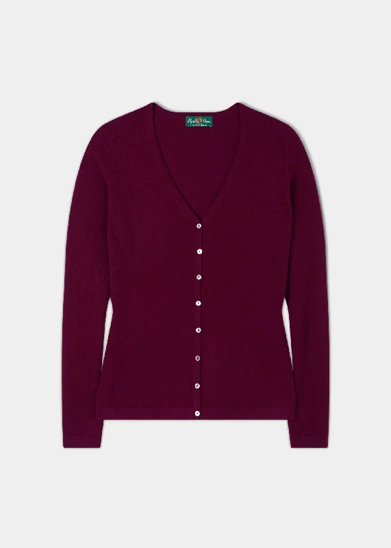 Black baseball cap for sleek all-black looks -Sally Ladies Cashmere Vee Neck Cardigan In Bordeaux