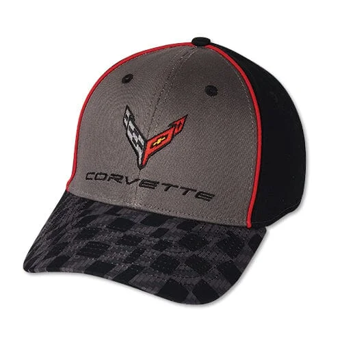 Warm wool cap for cold weather days -Corvette Next Generation Carbon Flash Checkered Bill Baseball Hat -Black