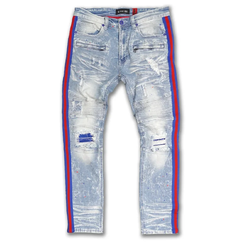 Valentine's Day Jeans for Romantic -M1983 Destine Biker Jeans- Light Wash (red & blue side tape)