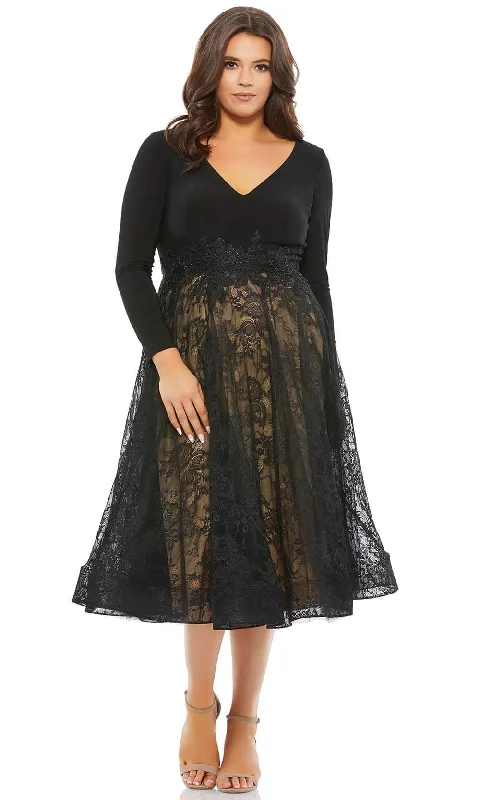 Plus size dresses with breathable layers stay airy -Mac Duggal 67897 - Long Sleeve V Neck Cocktail Dress