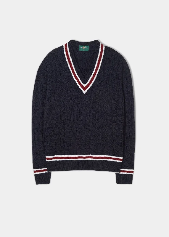 Affordable cap for budget-friendly headwear options -Grafton Men's Merino Wool Cable Cricket Jumper In Dark Navy - Regular Fit