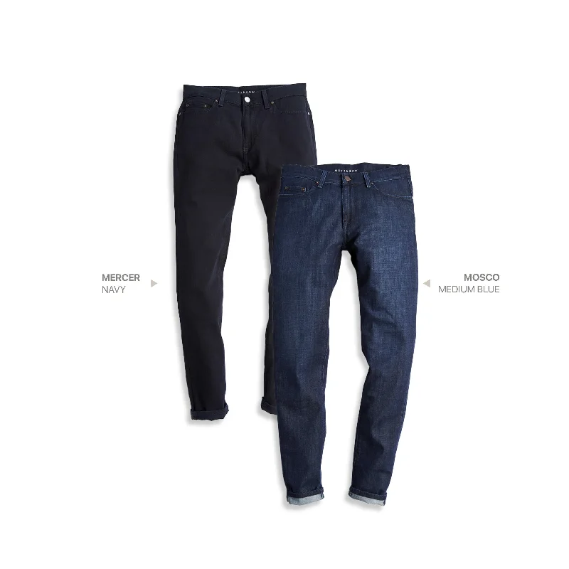 Overalls Jeans for Workwear -Slim Mercer Navy and Mosco Medium Blue 2-Pack Jeans