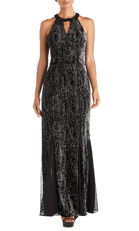 Plus size dresses with sleek designs suit all -Nightway 22030 - Halter Metallic A-Lin Evening Gown