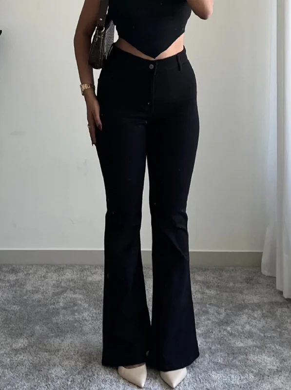 Dark Wash Jeans for Elegance -Black Ultra High Rise Flare Jeans