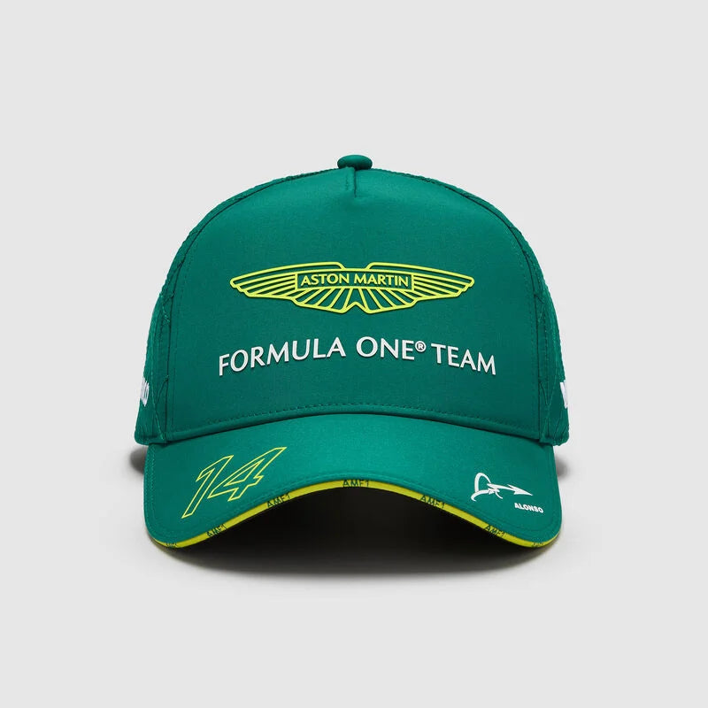 Vintage cap with distressed logo detail -Aston Martin F1 2024 Kids Fernando Alonso Team Hat- Youth Green