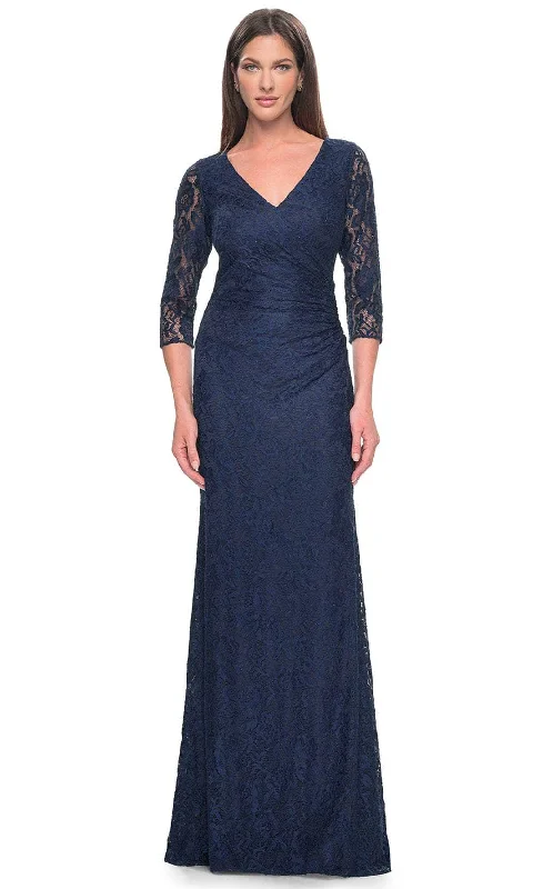 Plus size dresses with hidden support shape secretly -La Femme 30379 - V-Neck Lace Formal Dress