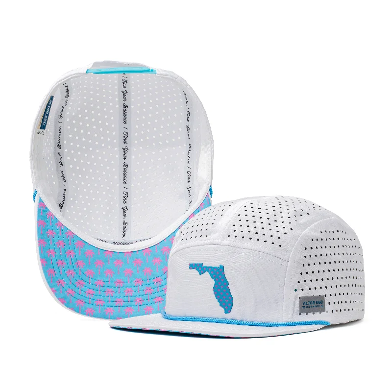 Fitted cap for snug personalized fit -Cruiser Splash White Teal Florida