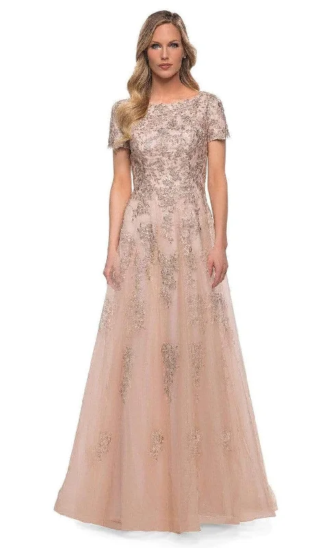 Plus size dresses featuring earthy tones are grounding -La Femme - 29290 Floral Embroidered Tulle Mother of the Bride A-line Gown