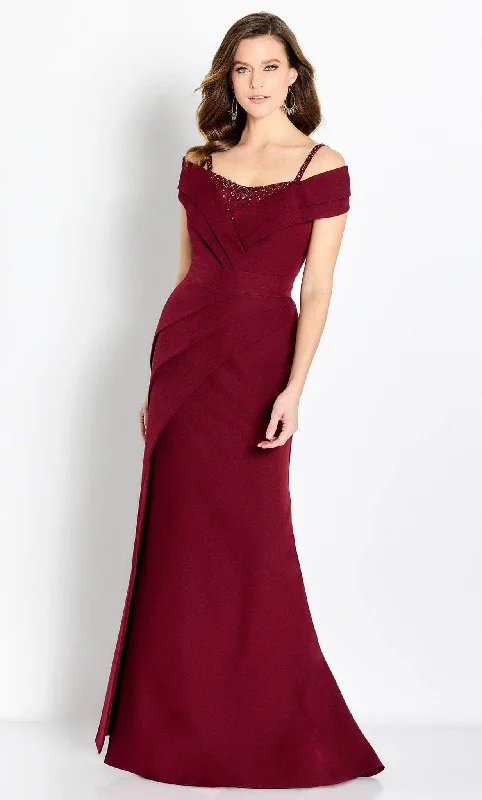 Affordable plus size dresses for casual days stay chic -Cameron Blake CB762 - Pleated Off Shoulder Evening Gown