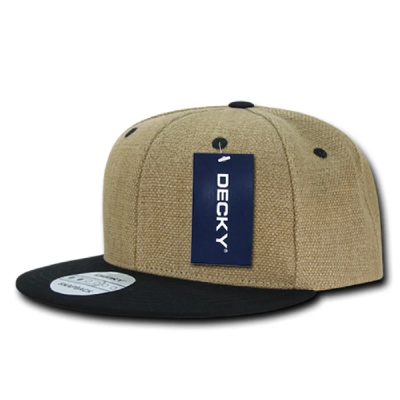 Fitted snapback cap for modern tight fit -Decky 1099 Heavy Jute Snapbacks Hats 6 Panel Flat Bill Baseball Caps