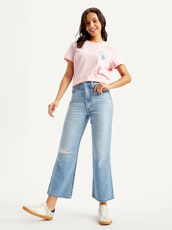 Relaxed Jeans for Comfortable -Women's High Rise Ribcage Cropped Bootcut Light Blue Jeans