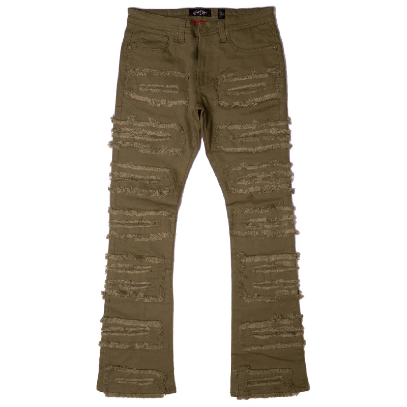 Recycled Jeans for Green -F1732 Cashay Stacked Jeans - Olive