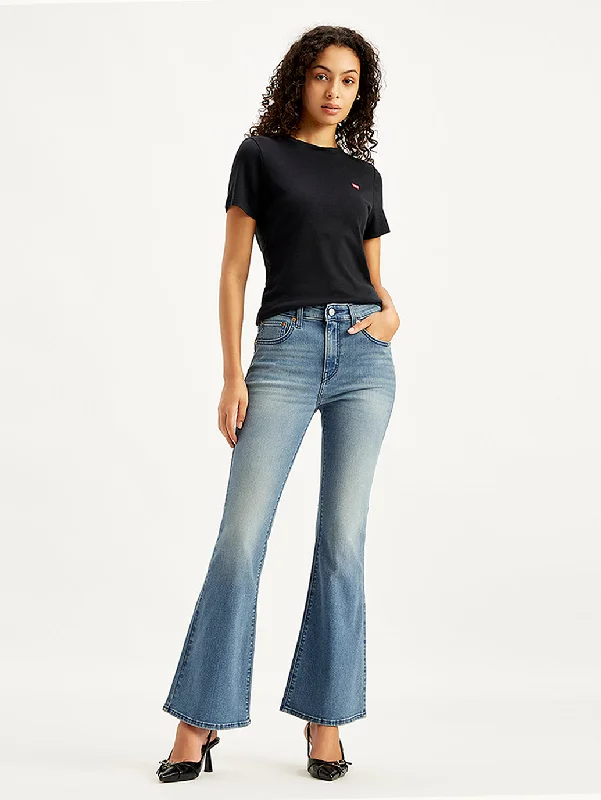 Low Waisted Jeans for Casual -Women's Mid Rise 726 Flared Fit Blue Jeans