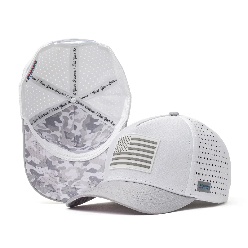 Retro baseball cap with classic team colors -Coaster Splash White Silver Flag Snow Camo