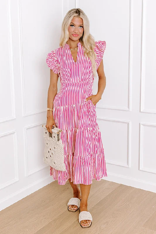 Plus size dresses for special occasions dazzle effortlessly -Bayside Brunch Stripe Midi in Hot Pink