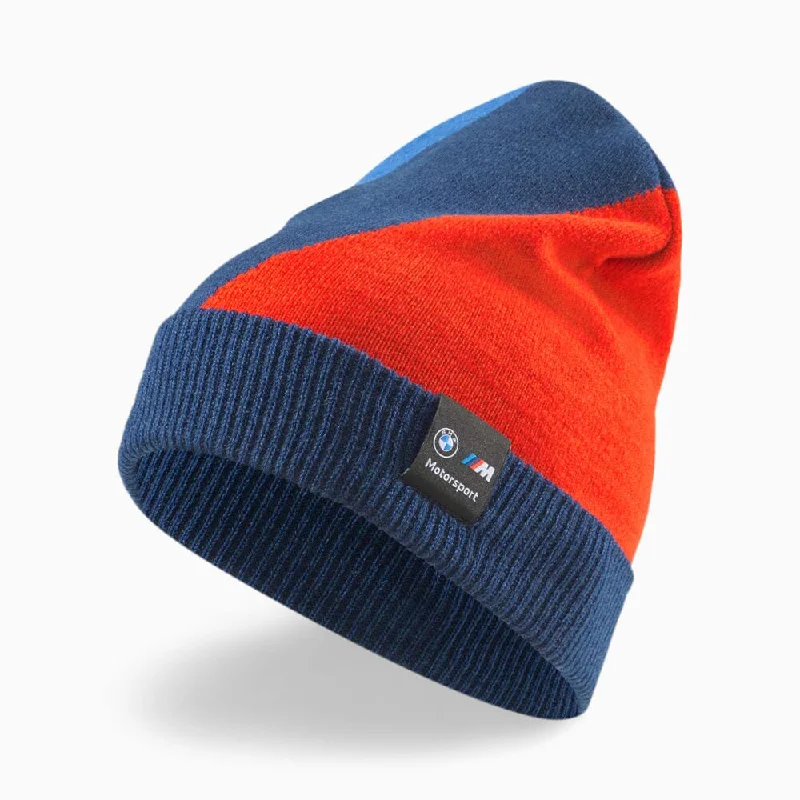 Minimalist mesh cap for airy lightweight feel -BMW "M" Motorsports Puma Cuff Beanie- Black/Blue