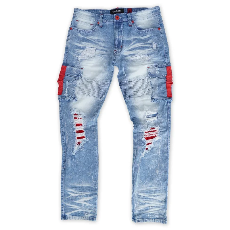 Father's Day Jeans for Present -M1939 Railay Biker Jeans w/ Side Pockets - Light Wash