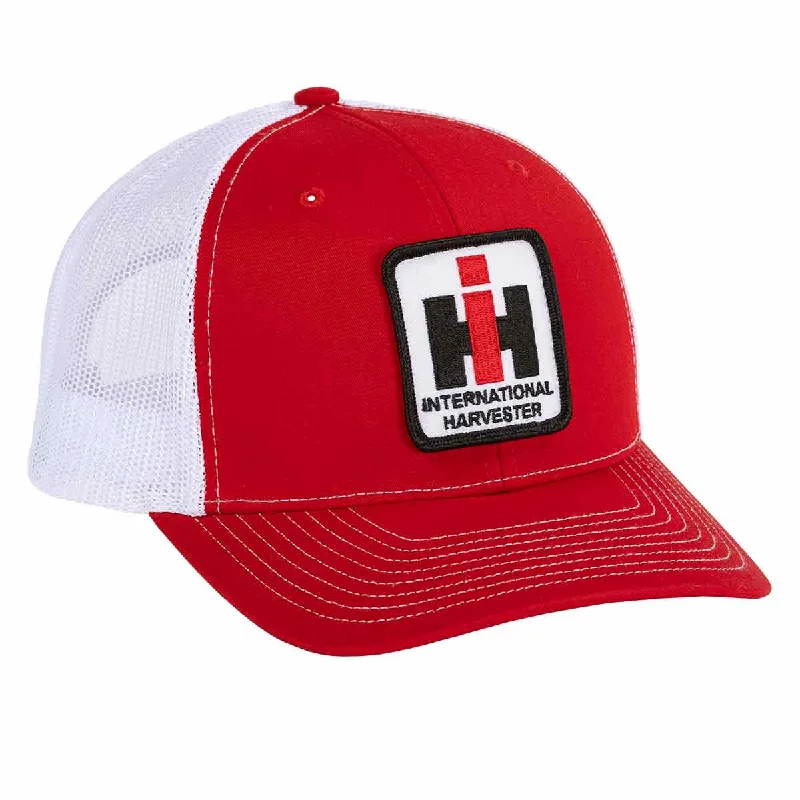 Durable canvas cap for rugged outdoor use -IH Logo Hat Red with White Mesh