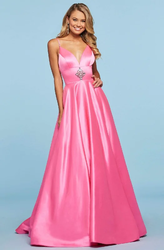 Plus size dresses featuring lace details feel romantic -Sherri Hill - 53312 Beaded Deep V-neck A-line Dress