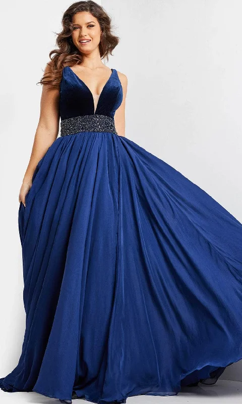 Plus size dresses for outdoor parties stay fun -Jovani 26201 - Embellished Waist A-Line Prom Dress