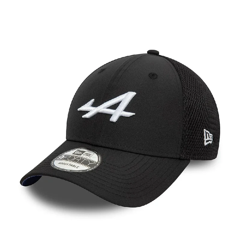 Retro cap with 80s-inspired color blocks -Alpine Racing F1 2024 New Era 9Forty Black Team Hat - Adult/Kids