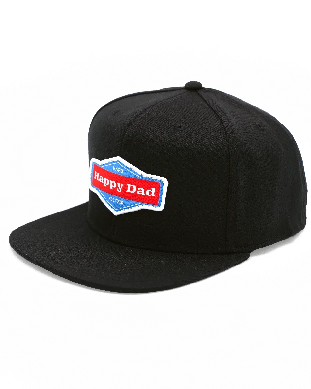 Trucker cap with funny slogan prints -Happy Dad Snapback Hat (Black)