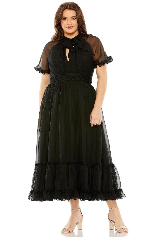 Plus size dresses with comfy flows feel gentle -Mac Duggal 68428 - Chiffon Overlay Ruffled Evening Dress