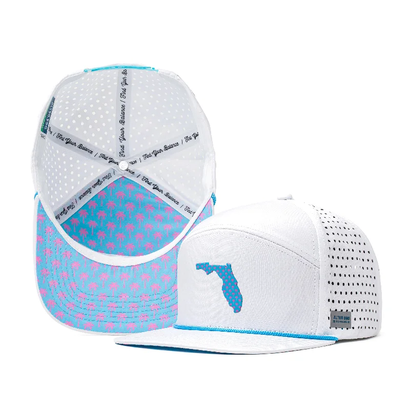 Fitted trucker cap for custom head fit -Drifter Splash Florida White Teal