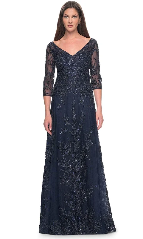 Plus size dresses with comfy flows feel gentle -La Femme 31719 - Lace Sequin Formal Dress