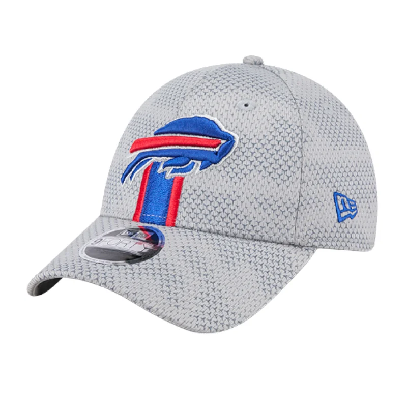 Adjustable strap cap for custom size comfort -Youth New Era 9FORTY Bills 2024 Sideline Team Stripes Gray Stretch-Snap