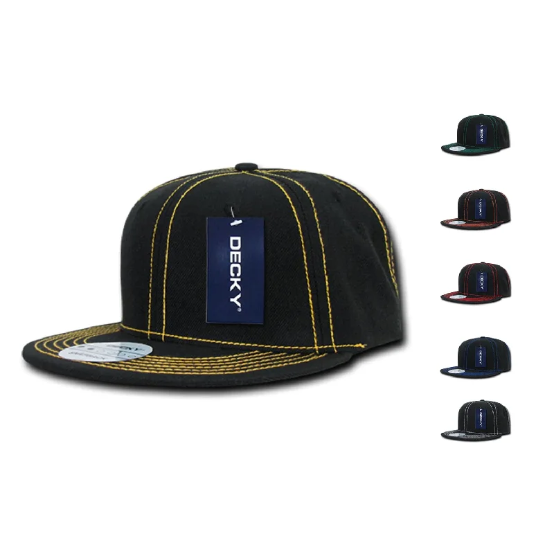 Affordable cap for budget-friendly headwear options -Decky 358 Contrast Stitch Snapback Hats High Profile 6 Panel Flat Bill Baseball Caps