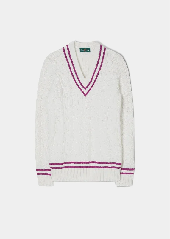 Minimalist cap for sleek simple style -Heather Ladies Cable Knit Cricket Jumper In Ecru