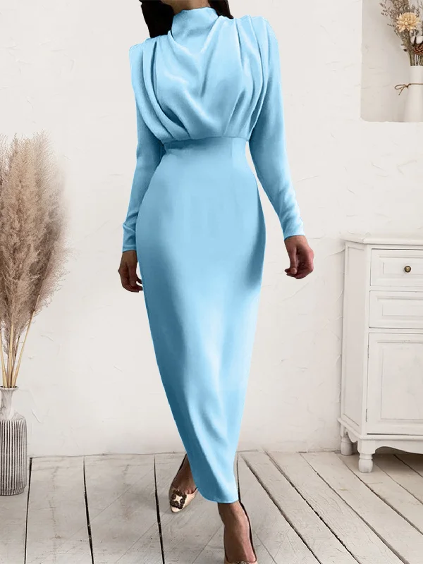 Plus size dresses for trendy vibes stay current -Ruched Turtleneck Long Sleeve Dress