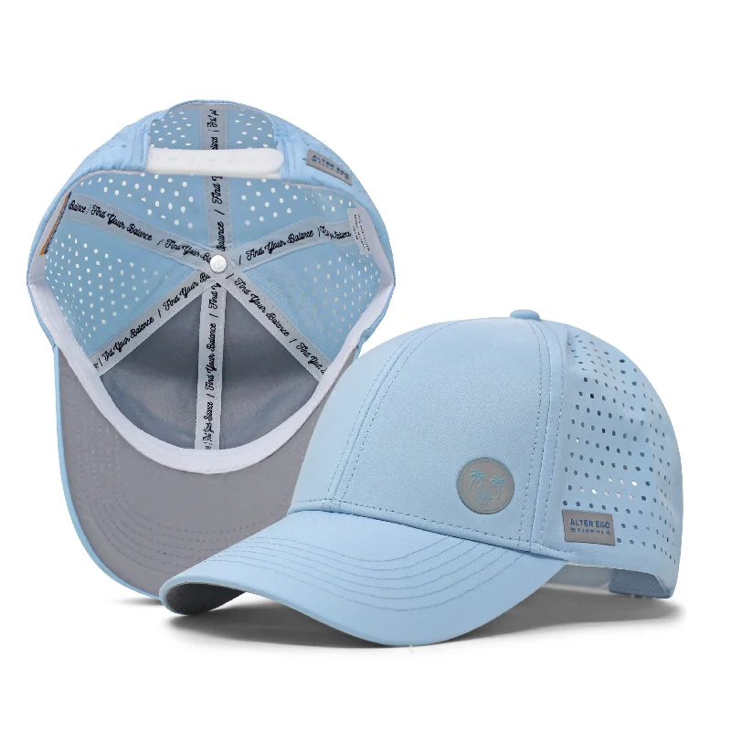 Black mesh cap for breathable summer wear -Trotter Splash Light Blue Emblem