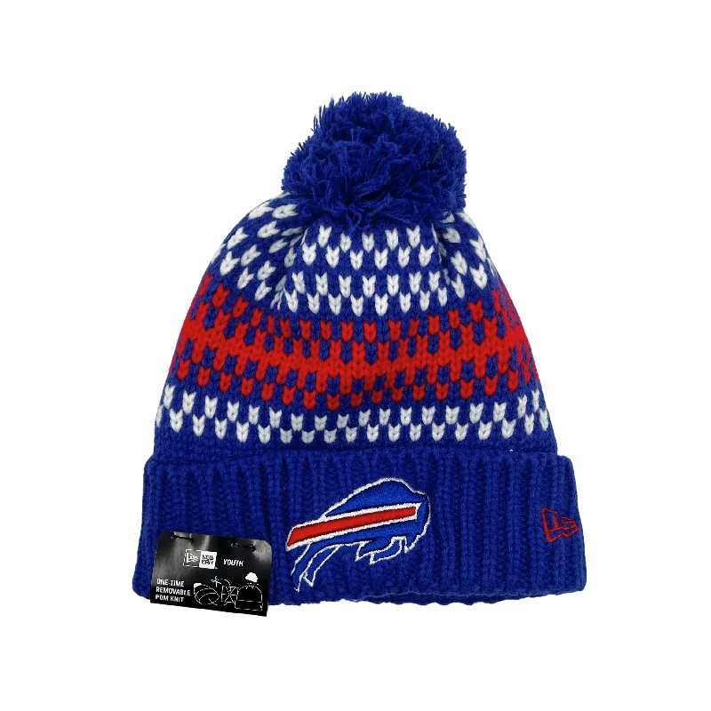 Black mesh cap for breathable summer wear -Youth New Era Buffalo Bills Knitted Striped Winter Hat