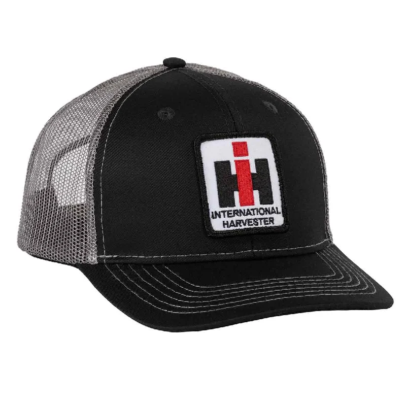 Leather trucker cap for edgy rugged appeal -IH Cap Black with Gray Mesh