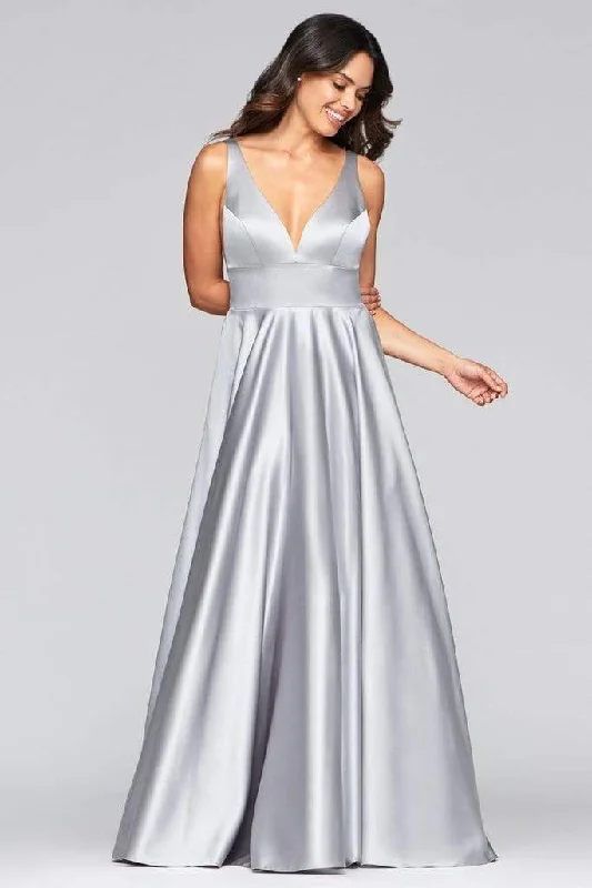 Plus size dresses with sleek lines look modern -Faviana - S10474 V-Neck Empire Modest Prom Satin Dress