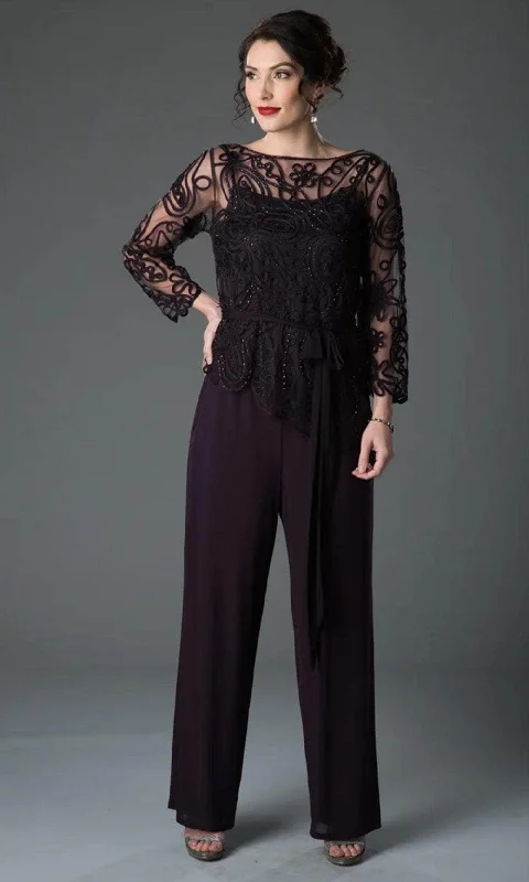 Plus size dresses with strong stitching last years -Soulmates 1604 - Illusion Bateau Soutache Pant Suit