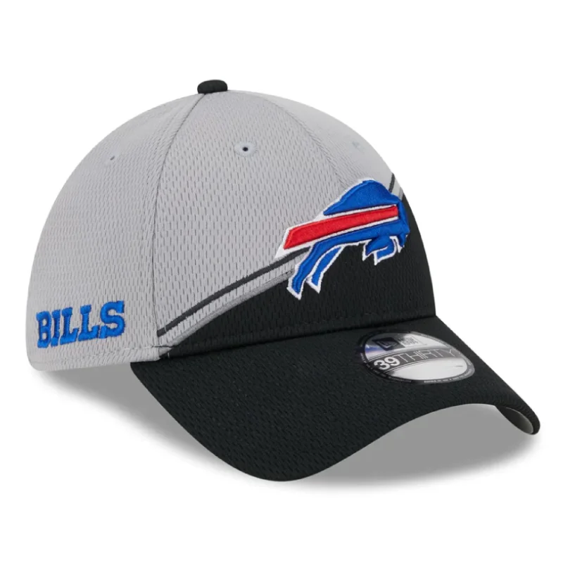 Classic black cap for versatile outfit pairing -Kids New Era Bills Gray/Black 2023 Sideline 39THIRTY Hat