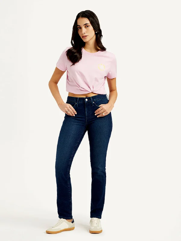 Stonewashed Jeans for Softness -Women's Mid Rise 312 Slim Fit Navy Jeans