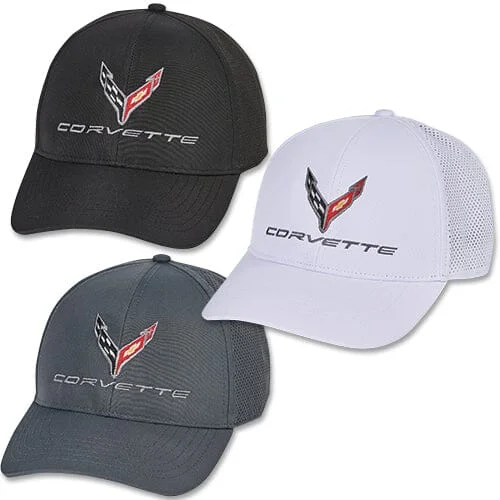 Minimal dad cap for understated charm -Corvette Perforated Performance Baseball Hat - Black/White/Grey