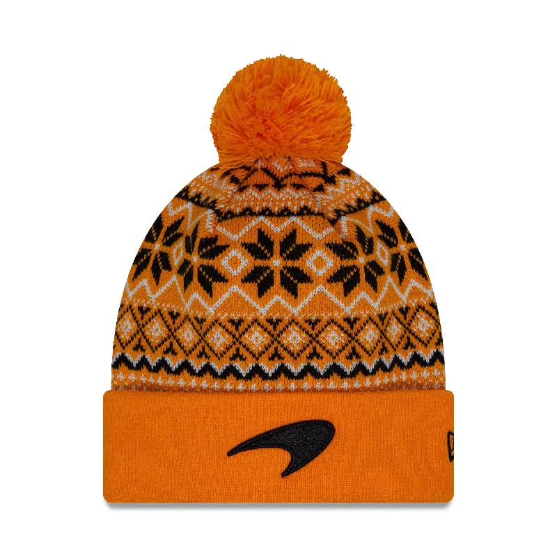 Durable dad cap for relaxed weekend outings -McLaren F1 New Era Limited Edition Holiday Cuff Bobble Beanie - Papaya/Phantom