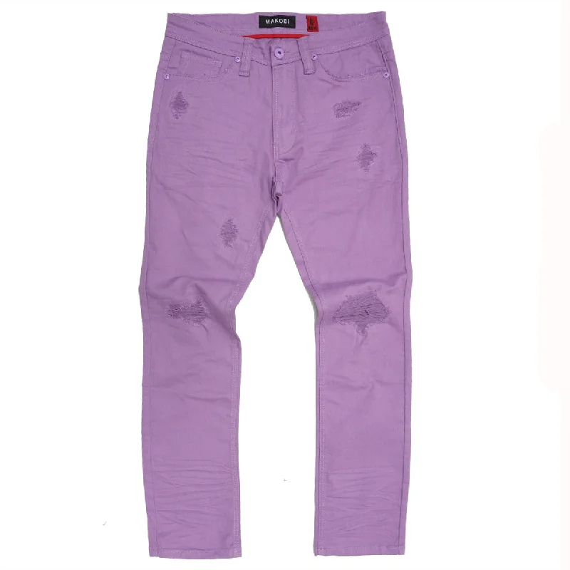 Colored Jeans for Variety -M1932 Makobi Brighton Shredded Twill Jeans - Purple