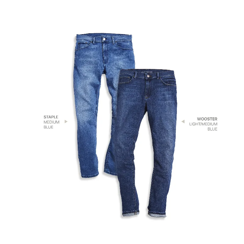 Zipper Fly Jeans for Convenience -Skinny Staple Medium Blue and Wooster Light/Medium Blue 2-Pack Jeans