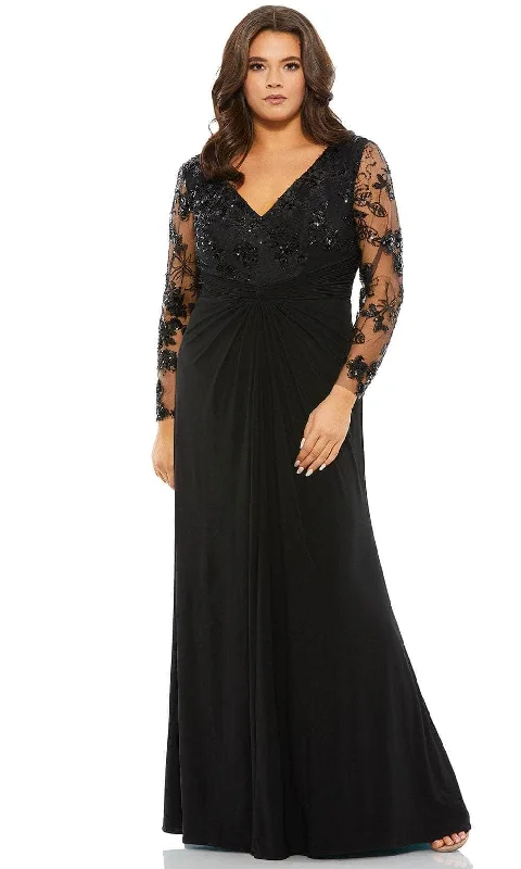 Plus size dresses featuring textured weaves add interest -Mac Duggal 67927 - Embellished Illusion Long Sleeve Dress