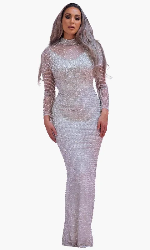 Plus size dresses for parties shine with confidence -Chic and Holland BR1984 - Beaded High Neck Bridal Dress