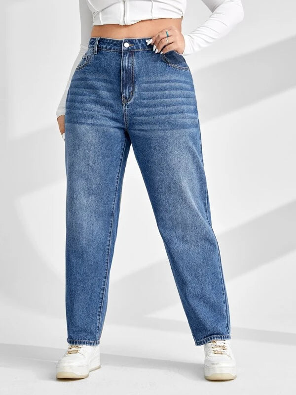 Straight Jeans for Classic Style -Blue Classic Wash Plus Size Straight Leg Jeans