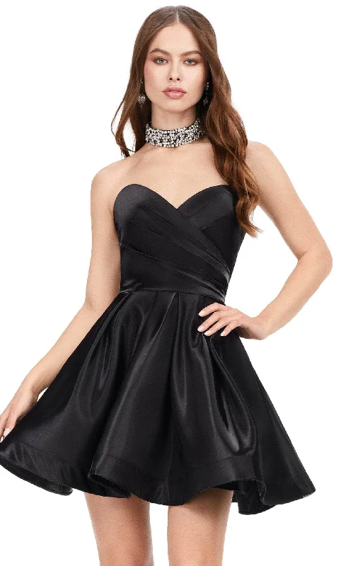 Plus size dresses with playful details add charm -Ashley Lauren 4644 - Sweetheart Pleated Satin Cocktail Dress